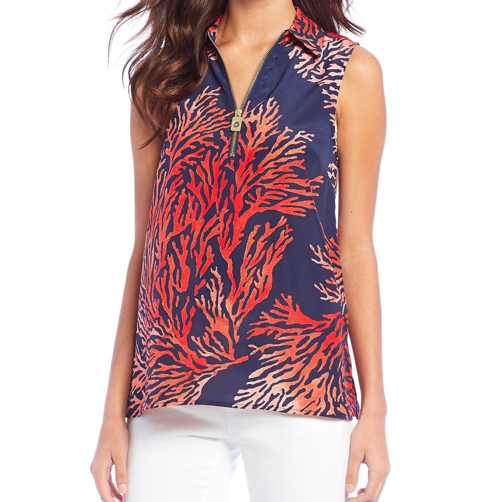 Michael Kors Tahitian Reef Print Sleeveless Top